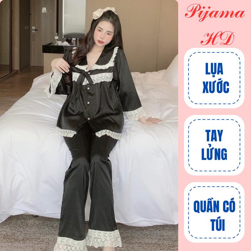 Product Introduction of [Form Rộng Áo Tay Lửng] Bộ Pijama Nữ Thiết Kế Tiểu Thư 3, Chất Liệu Lụa Xước Voi Gồm 3 Màu Đen, Hồng, Trắng Kem - PIJAMA HĐ Nhung Nho Màu Hồng 4