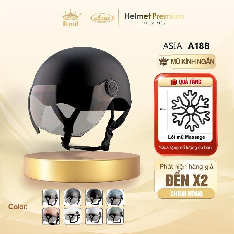 [Độc Quyền] Mũ Bảo Hiểm 1/2 Nam Nữ Asia A18B - Kính Chống Nắng Thời Trang, Vỏ Nhựa Abs Chống Va Đập, Lót Vải Dệt Kháng Khuẩn, Đệm Êm Ái, Thiết Kế Hiện Đại, Trọng Lượng Nhẹ 400g ± 10g, Bảo Hành 12 Tháng