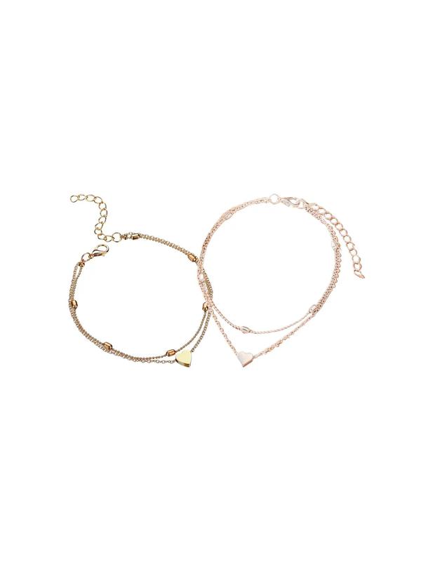 Women's Heart Decorated Double Layered Anklet, Simple Multilayer Anklet for Women, Boho Style Anklet for Summer Beach Vacation, Fashion All-match Body Clean Girl Jewelry for Women for Gift, Fashion Accessories, Valentine's Day, Gift 6