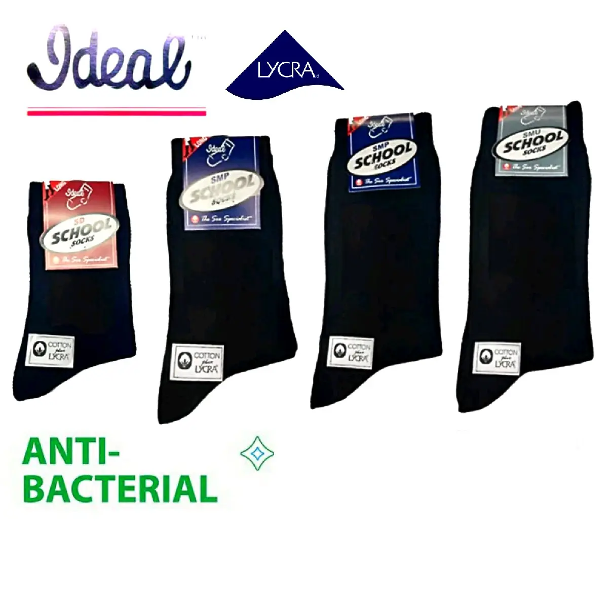 Ideal School Socks Anti Bakteria Hitam Kaos Kaki Sekolah Sebetis