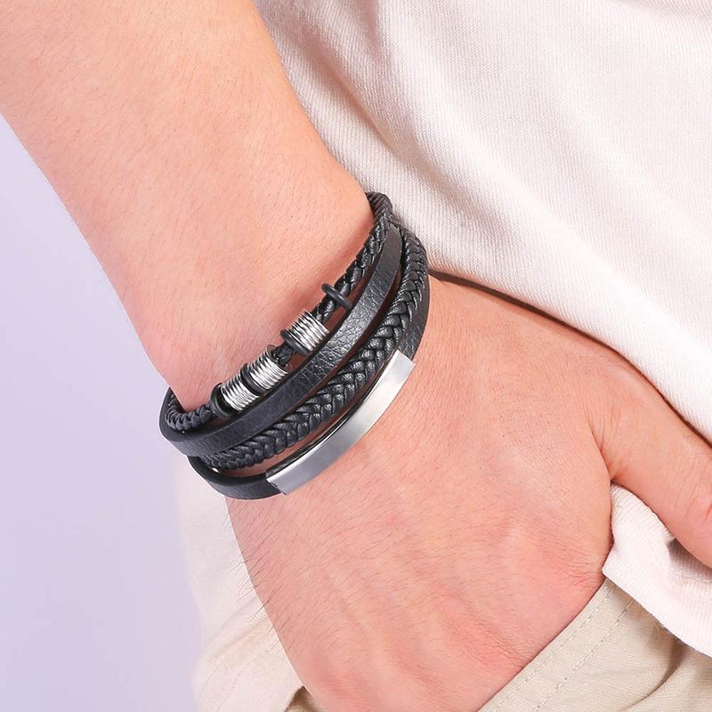 Vòng tay da bện 4 lớp khoá nam châm thép không gỉ unisex Phụ Kiện