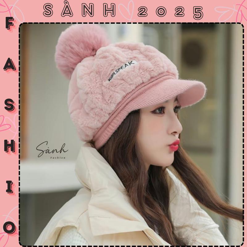  Mũ lông lưỡi trai đính quả châu thêu tem SPEAK hàng Quảng Châu cao cấp_sanhfashion Hoa Voi 