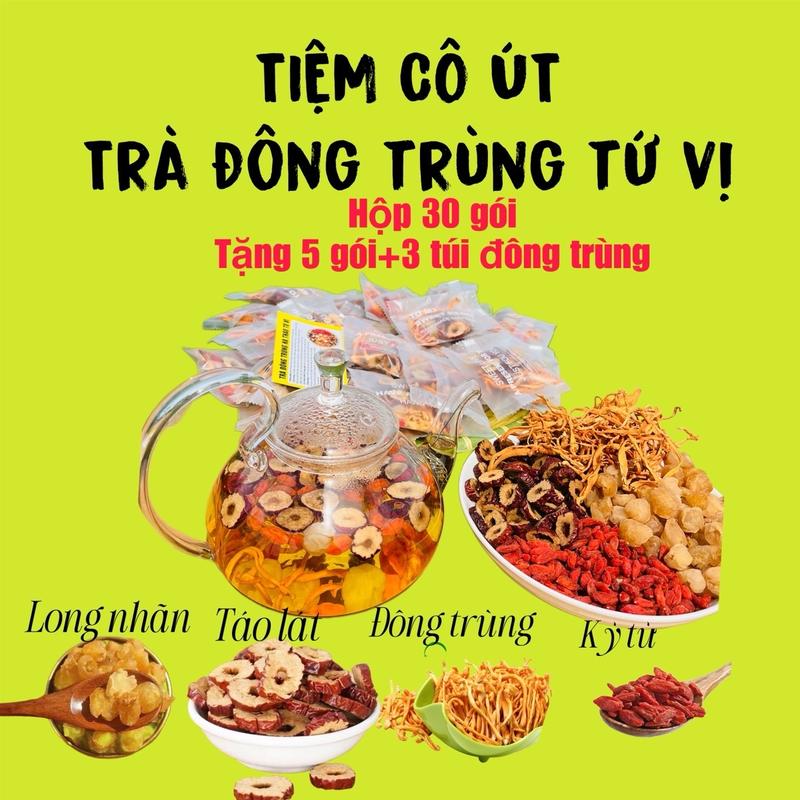 HỘP 30 GÓI TẶNG 5 GÓI + _3 TÚI ĐÔNG TRÙNG - Trà đông trùng tứ vị thảo mộc-tiệm trà cô út chè dưỡng nhan - Nước Trà Tea tratang tet táo đỏ kỷ tử