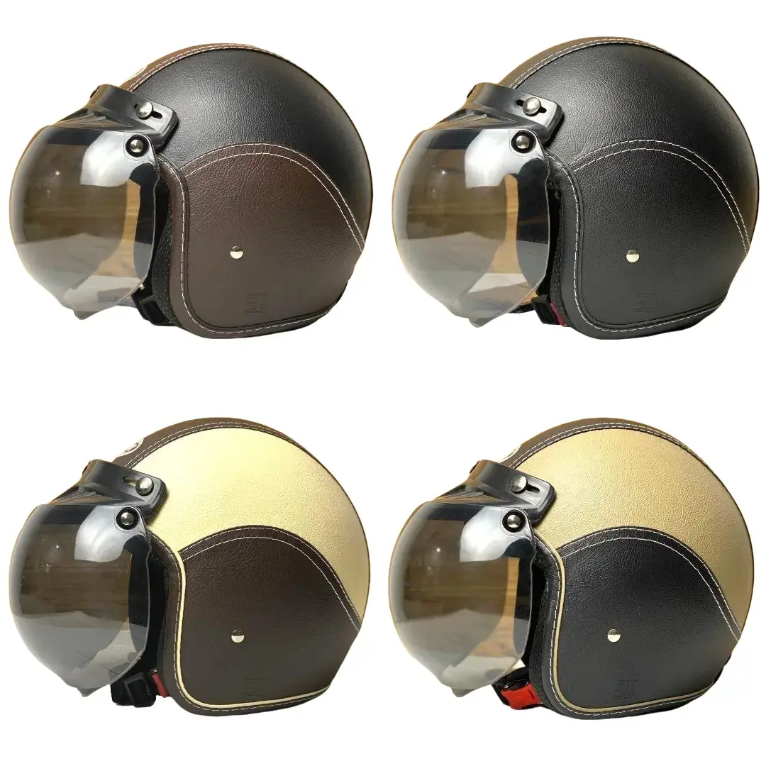 Helm Bogo Retro Kulit Full Leher Dewasa SNI Kaca Motorcycle