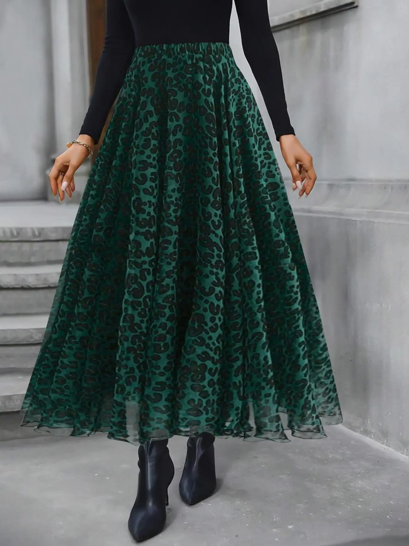 Women's Leopard Print Elastic Waist Chiffon Skirt, Elegant Fashion Casual  Skirt for Daily Outdoor Wear, Ladies Bottoms for All Seasons