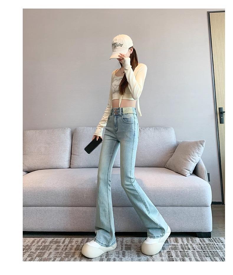 Product Introduction of Light-Colored Stretch Skinny Jeans for Women 2025 Spring Trend Niche New Style Small High Waist Slim Bell-Bottom Pants 11