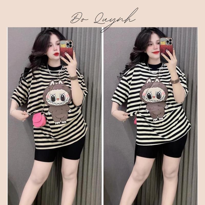 Set đồ bộ nữ / quần lửng  / áo sọc chất thun tăm - In LABUBU [ 43- 80kg ] Women