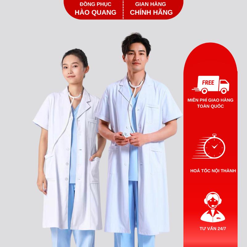 Áo Blouse trắng Hào Quang dáng dài cho bác sĩ, dược sĩ, spa, thẩm mỹ hàng cao cấp