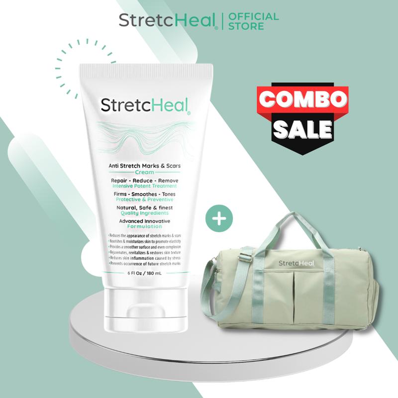 Combo Kem Hỗ Trợ Loại Bỏ Vết Rạn StretcHeal 180ml Chính Hãng + Túi Du Lịch StretcHeal