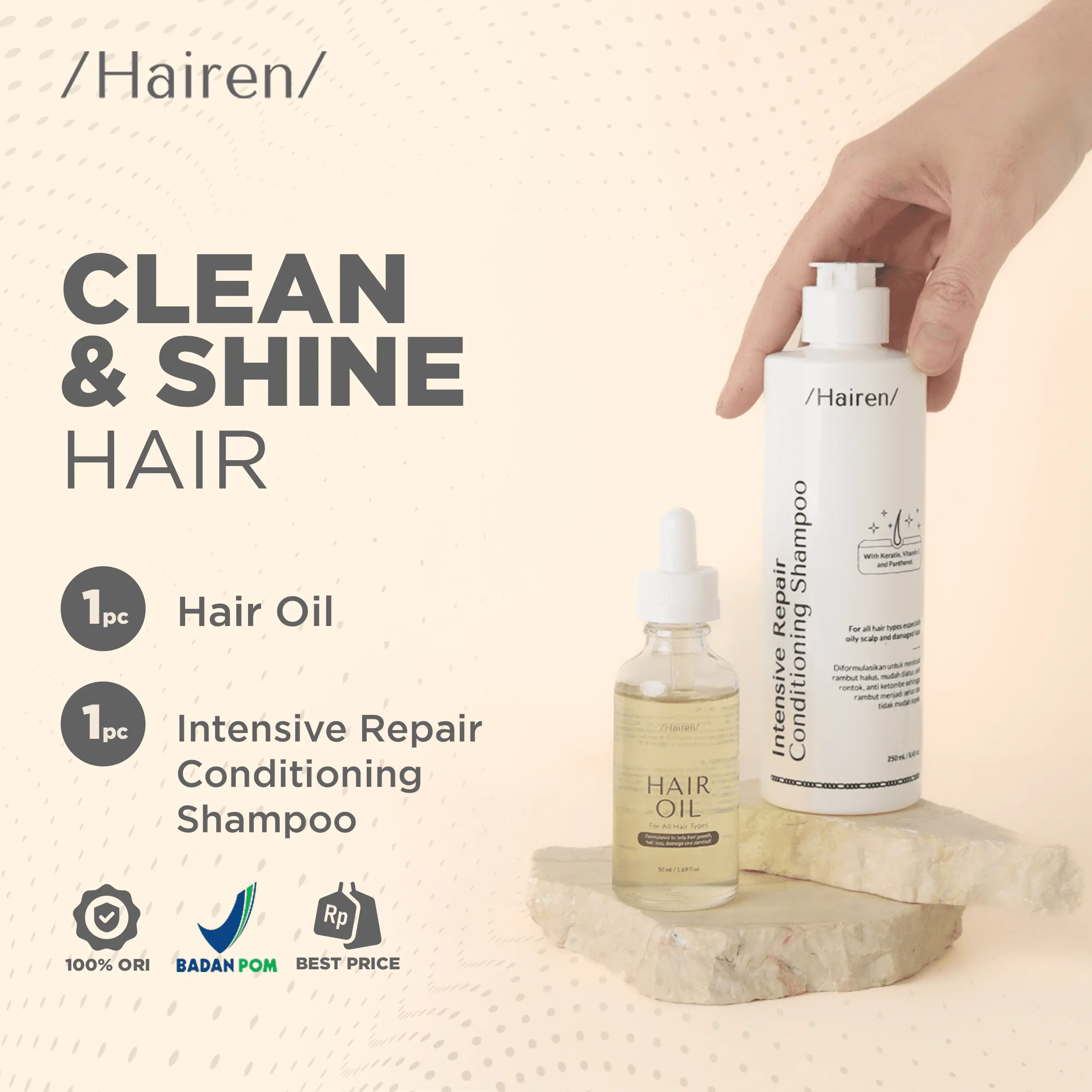 [FREE GIFT] Hairen Hair Oil + Intensive Repair Conditioning Shampoo BPOM APPROVED