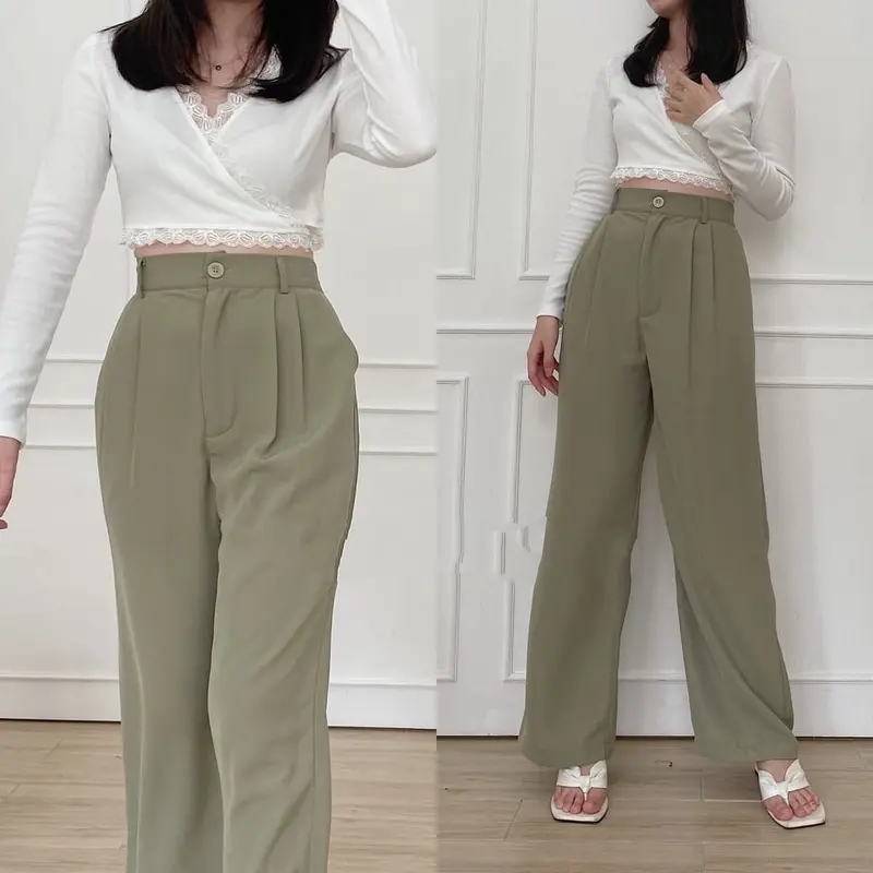 Ziva Kulot Crinkle HighWaist - Loose Pants - Celana Kulot Wanita Panjang Airflow 0