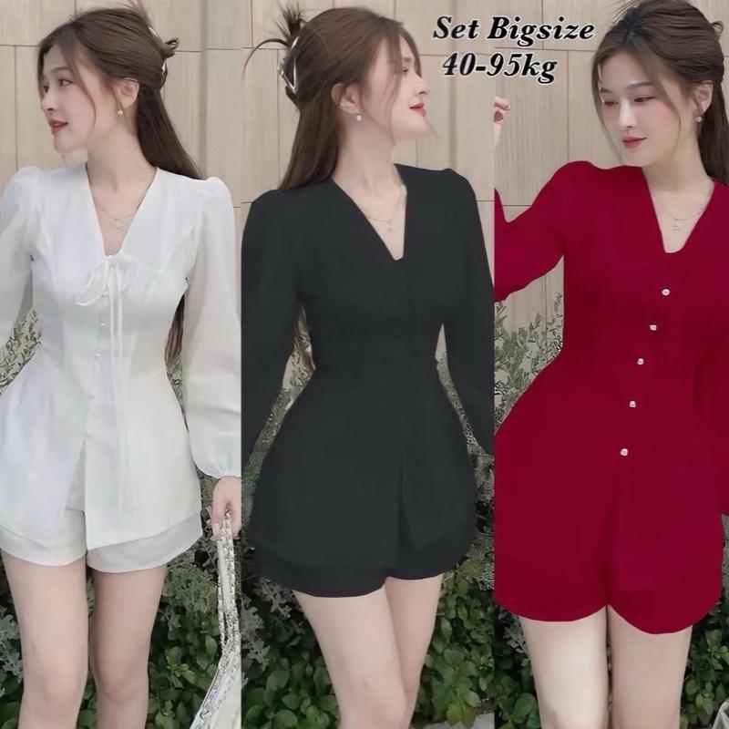Thời Trang Bigsize - Set Áo Cột Dây Và Quần Bigsize có Bo Chun Thiết Kế Dự Tiệc Nữ Cao Cấp Xinh Đẹp Sang Trọng Dễ Thương Giá Rẻ đủ size 40-95kg Én Nhỏ Có Bigsize Top Cotton Setbigsize Đen Set đồ nữ đẹp Nhung