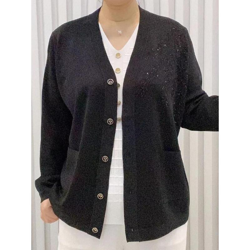 Áo Len Cardigan Cổ Chữ V Cao Cấp, Thời Trang Mới Mùa Thu, Dành Cho Mẹ Trung Niên Áo Khoác Mặc Bên Ngoài Dáng Rộng Rãi Và Mỏng, Dành Cho Nữ, Zjc2024 Women Top 5