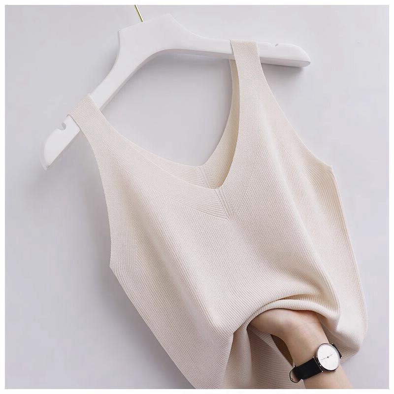 Product Introduction of Camisole Women's Summer Knitwear Korean Style V-neck Fashion Sexy Beauty Back Slim Fit Comfortable Thin Sleeveless Top 22