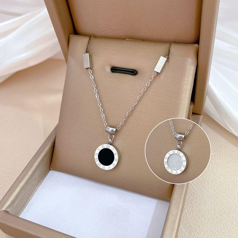 Product Introduction of Kalung Titanium Liontin Bulat Putih/Hitam Romawi Super Mewah Anti Karat Dan Luntur Emas 12