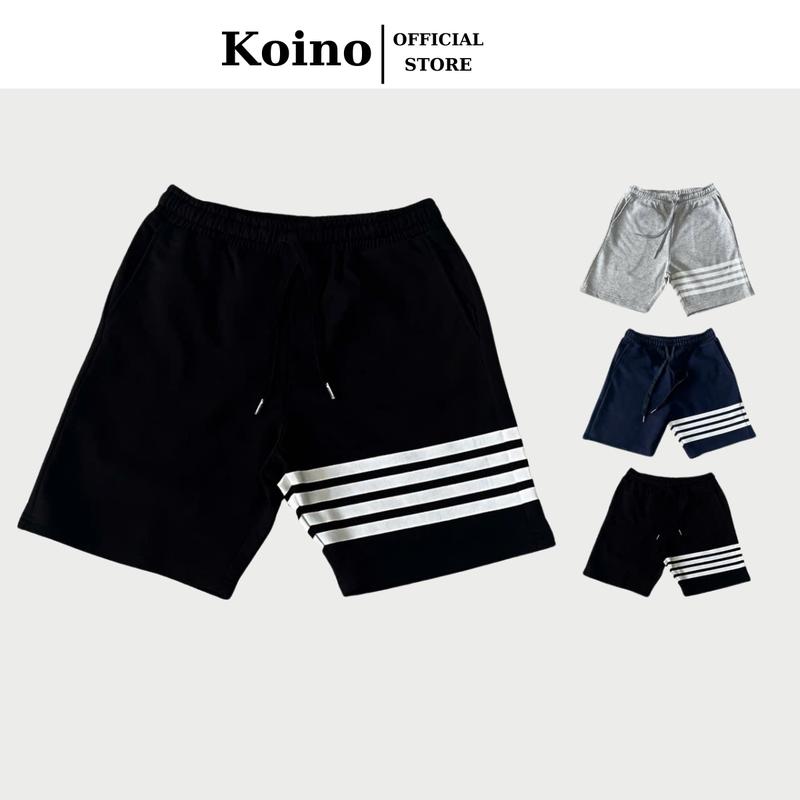 Quần short nỉ in sọc ngang Koino nam nữ vải nỉ cao cấp mềm nhẹ có dây rút và lưng chun Menswear
