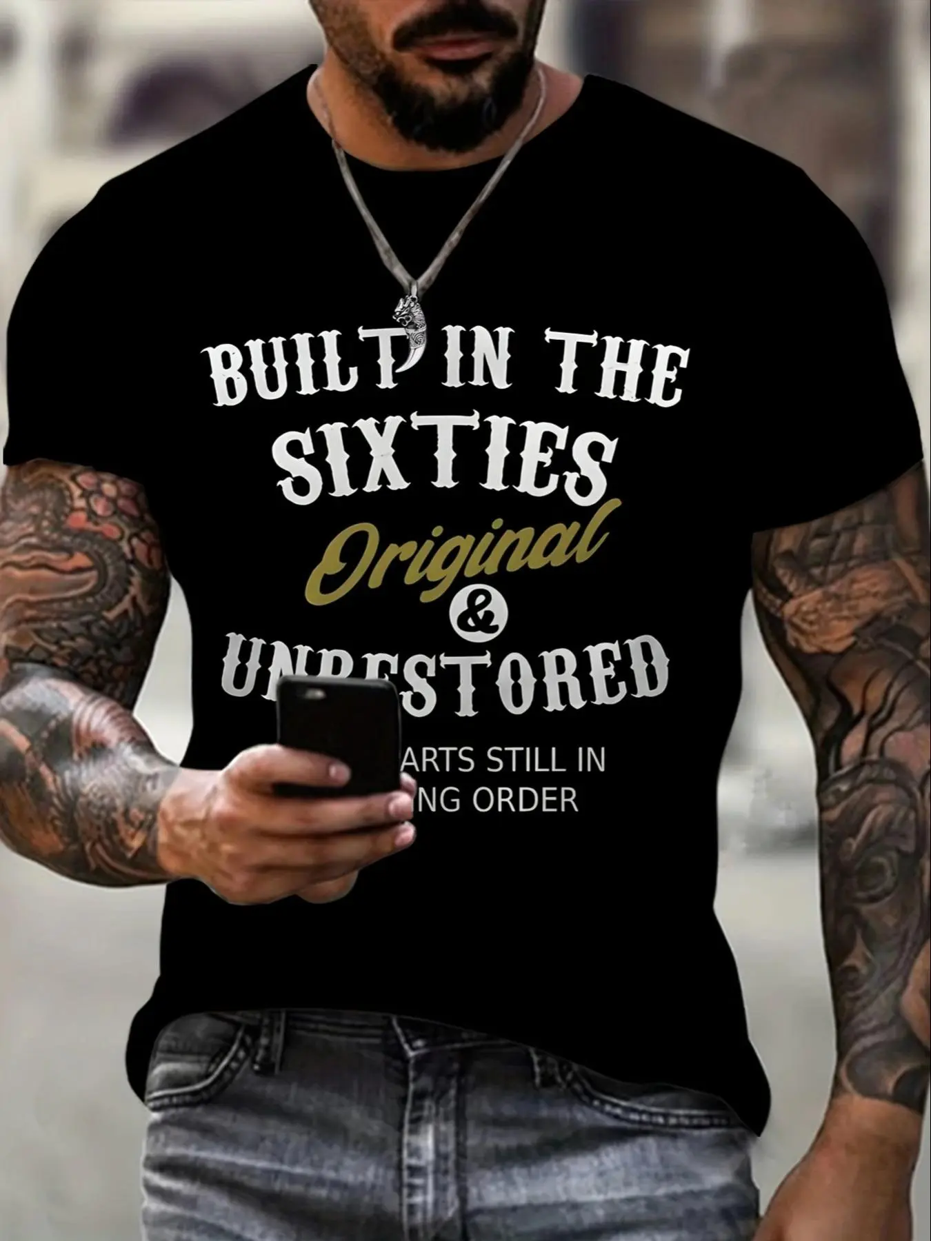Plus Size Men's Slogan Print Round Neck Tee, Regular Fit Casual Comfy Short Sleeve Crew Neck T-shirt for Daily Wear, Men's Plus Size Clothing for All Seasons