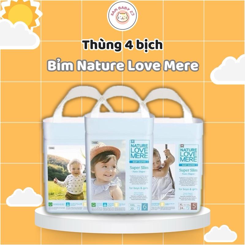 THÙNG 4 BỊCH Bỉm dán quần NATURE LOVE MERE Super Slim cao cấp nội địa Hàn Quốc cho bé S26 M24 L18 XL18 XXL18