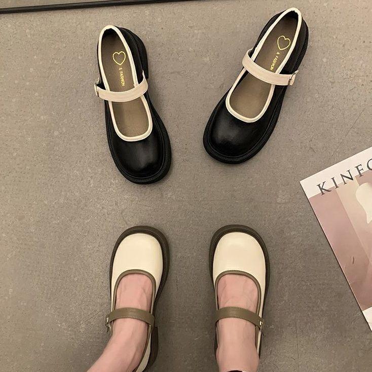 Fashionable Thick-Soled Mary Jane Leather Shoes 2024 Soft-Soled Buckle Retro Low-Cut Chunky Heel Shoes with Single-Layer Shoes 5