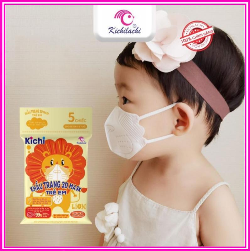  Khẩu Trang Cho Bé Kichilachi 3D Mask Kháng Khuẩn An Toàn Hình Sư Tử  Set 5 chiếc  Cam kết hàng chính hãng  