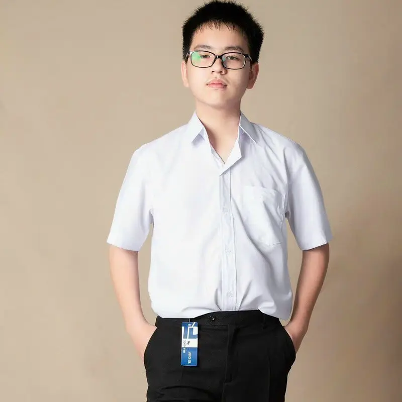 Áo sơ mi nam trắng đi học sinh tay ngắn cấp 1 2 vải kate hàng tiêu chuẩn 15-40 kg 3