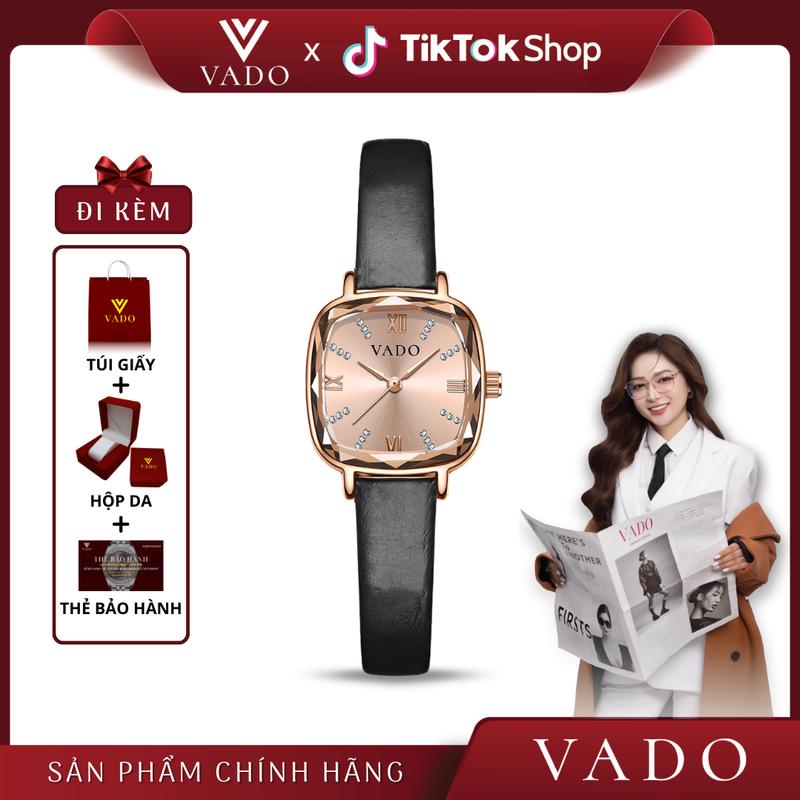[VD - DHJ7716V] Đồng hồ nữ nhỏ gọn mặt vuông dây da, phong cách cổ điển - DHJ7716 VADO