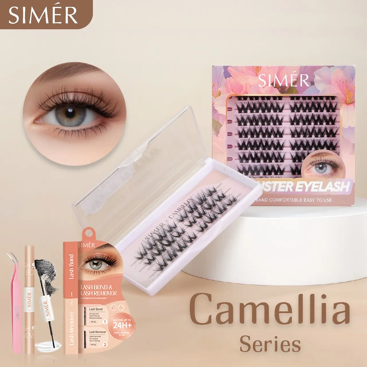 SIMER Camellia Series – Grande Box (10-14mm) Open Eye Model DIY Cluster Eyelashes for a Natural Lifted Look Segmented Lash