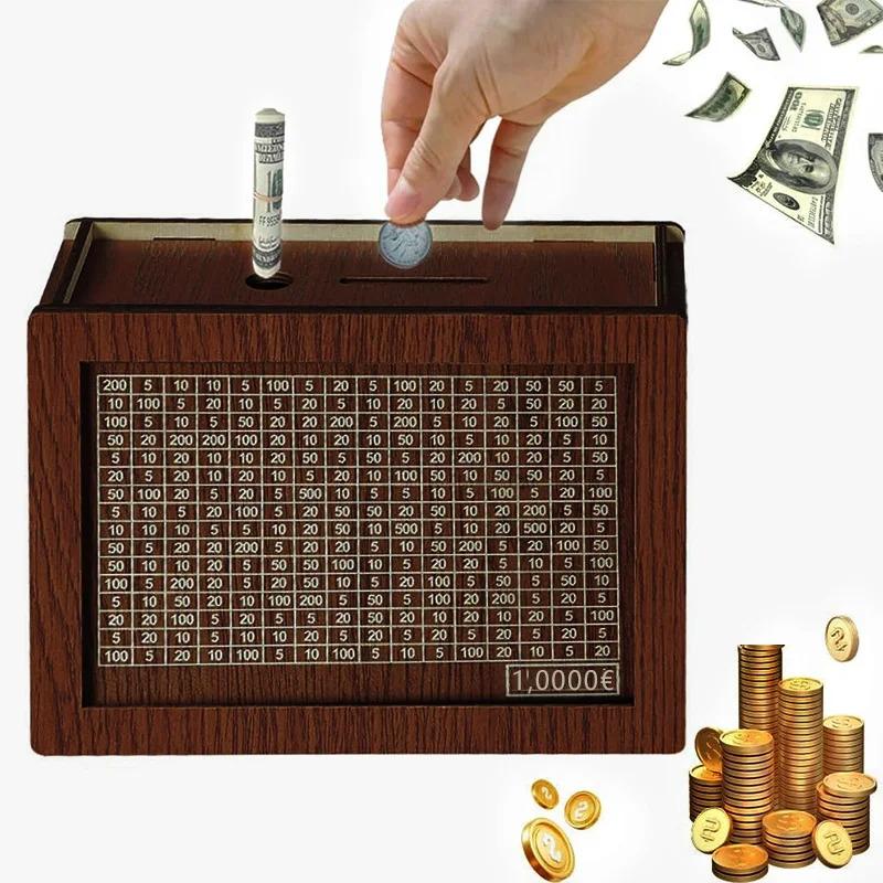 Product Introduction of 1000/2000/3000/5000/10000 Euro Money Box Wooden Piggy Bank Money Vault Savings Box Challenge Cash Storage Case 6