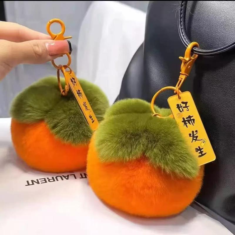 Rex Rabbit Small Persimmon Car Keychain Women's Bag Pendant Good Persimmon Happening Plush Pendant Gift 6