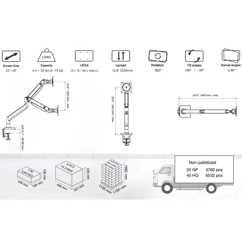 G45 Giá Treo Màn hình máy tính/ Tay treo màn hình/ Xoay 360 độ [Màn Hình 22" - 40"] - Hàng Chính Hãng 1