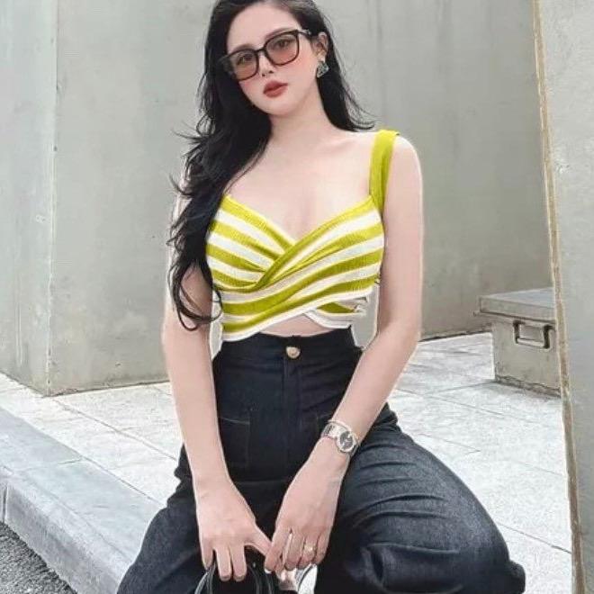 Áo croptop đắp chéo 2 dây bản lớn