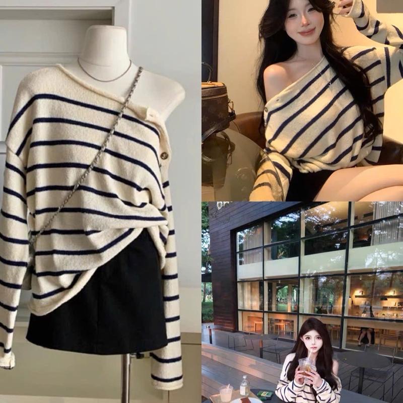 Áo len kẻ ngang khuy vai. áo 1