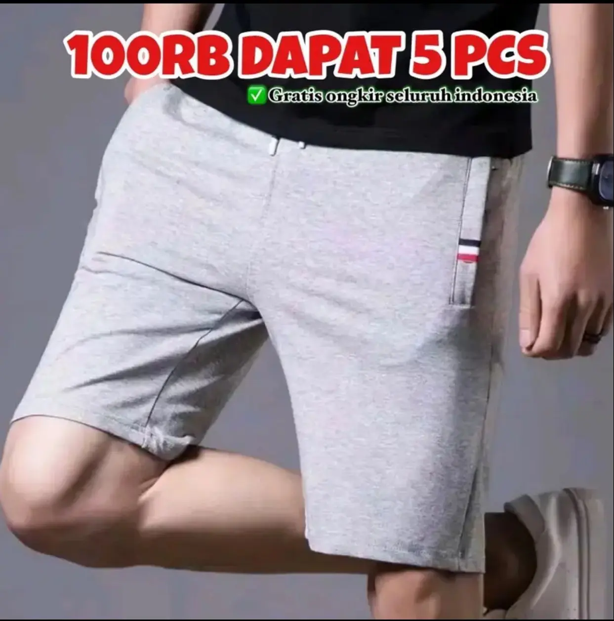 100k dpat 5pcs celana pendek bahan bebitery Abu Dewasa