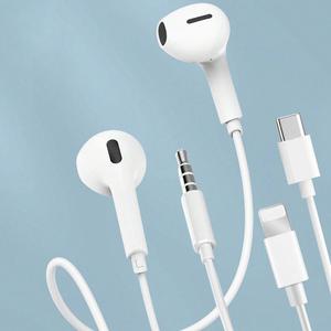 快適なセミインイヤータイプCヘッドフォン、ライトニングプラグ付き、ハイファイステレオサウンド、汗に抵抗、マイクと通話コントロール、AndroidとApple対応