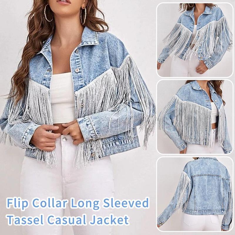 Product Introduction of Short Fringed Denim Jacket Light Blue Loose Fit Club Stage Style Spring Summer New Arrival Women's Fashion Outerwear Top 31