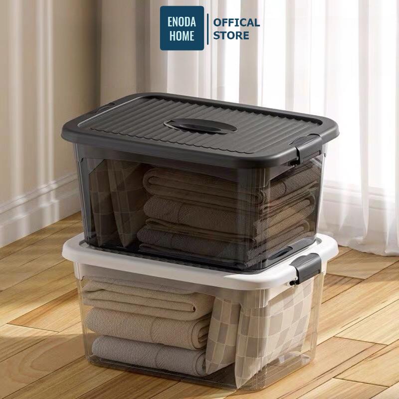 [Size Lớn] Hộp Nhựa Đựng Đồ Có Nắp Enoda Home Trong Suốt, Thùng Đựng Đồ Nhiều Kích Thước, Có Quai Cài Nắp Q100