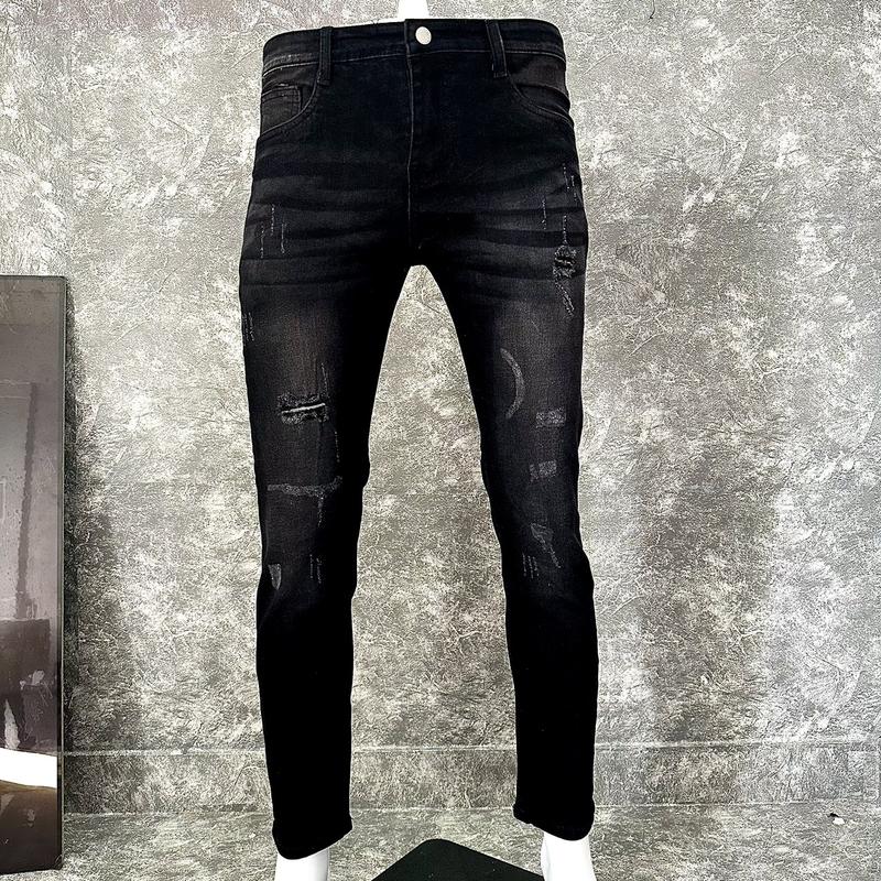 Quần jean nam đen cào xước đơn giản ống ôm form slimfit co giãn cao cấp-BUNZ STORE Menswear Kem Pants Có Túi