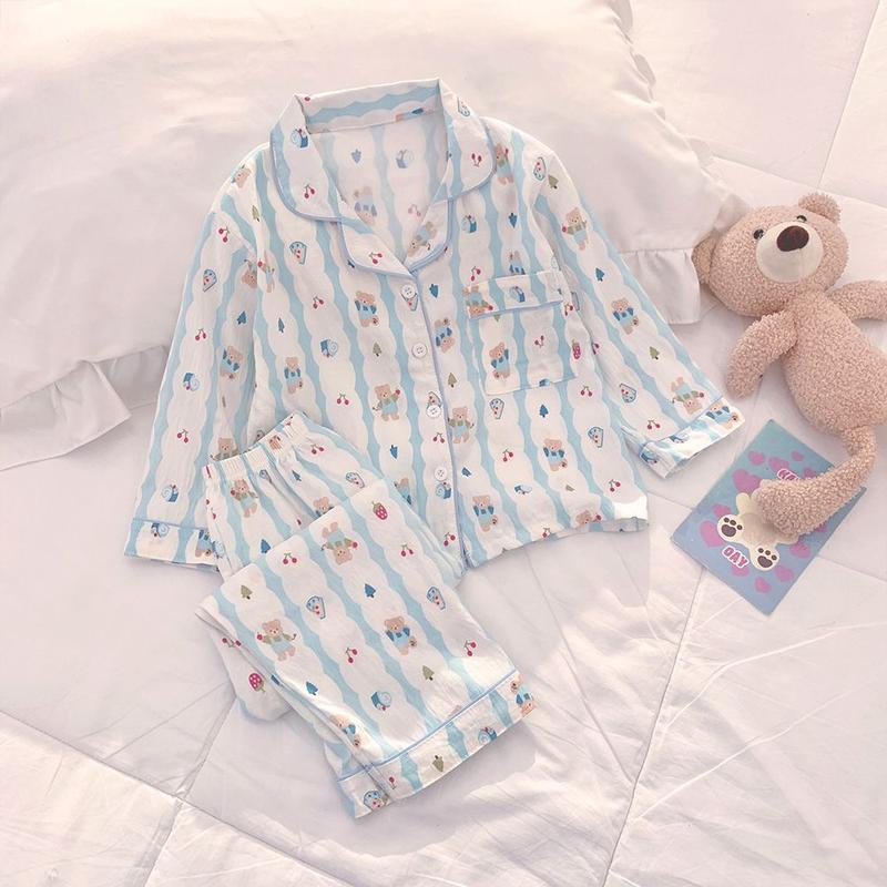  Bộ Đồ Ngủ Cho Trẻ Em Bộ Sưu Tập Mùa Xuân Và Mùa Thu Chất Liệu Cotton Đám Mây Áo Dài Tay Và Quần Dài Thiết Kế Gấu Ngọt Ngào Và Dễ Thương Thích Hợp Cho Bé Gái Bộ Đồ Mặc Nhà 