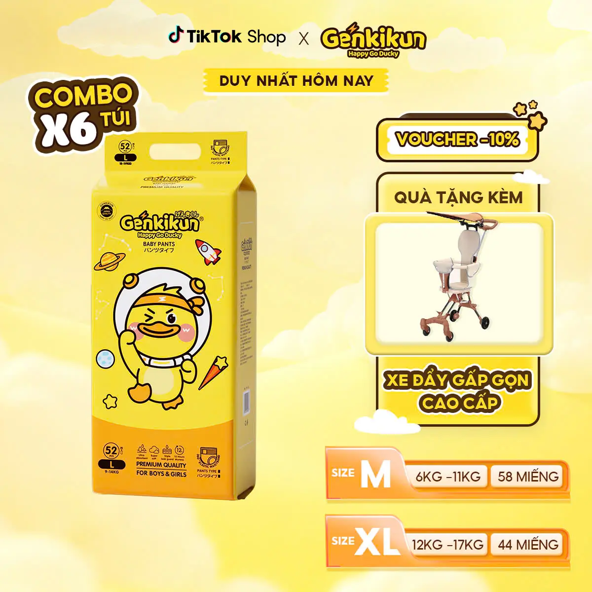 Combo 06 Tã/bỉm Quần Genkikun Nội Địa Nhật Siêu Thấm Hút, Mềm Mỏng, Công Nghệ Chống Tràn đủ size M/L/XL/XXL