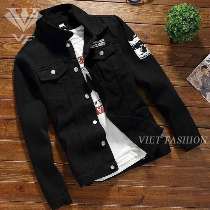 ÁO KHOÁC JEAN NAM CAO CẤP ĐEN IN THÊU THỜI TRANG VIỆT FASHION Menswear Có Túi