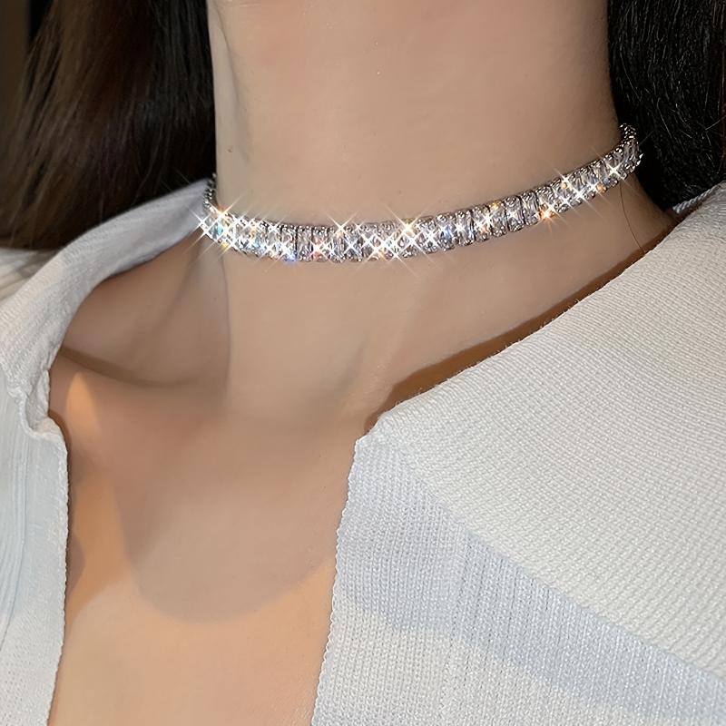 Product Introduction of Luxurious Geometric Square Zirconia Collarbone Necklace From Europe And America, 1 Piece 21