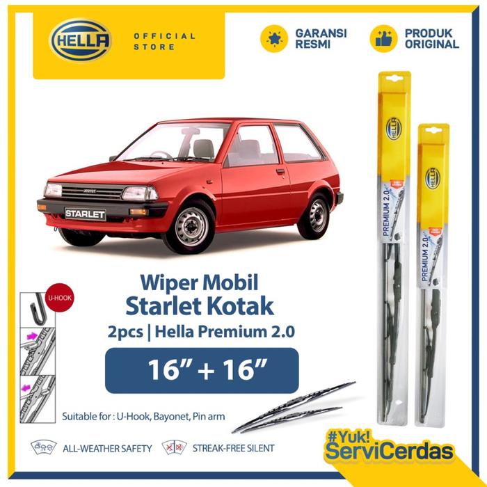 Gambar Wiper Mobil TOYOTA Starlet Kotak 16” + 16” (2pcs) - HELLA Premium 2.0 - TOYOTA Starlet Kotak 16” + 16” dari Hella Indonesia Official Store Kota Administrasi Jakarta Pusat Tokopedia