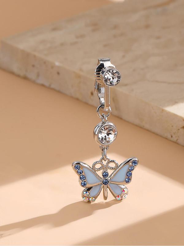 Rhinestone Butterfly Charm Fake Belly Button Ring, Women Belly No Piercing Body Jewelry, for Crop Top Decor 6