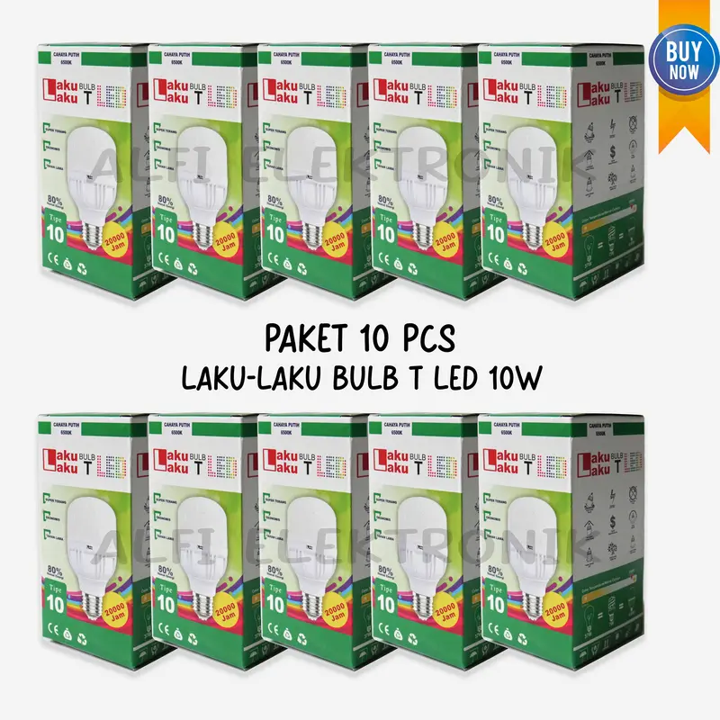 Paket Lampu Laku Laku Bulb T LED 10 Watt 10 Pcs Cahaya Putih Tahan Hingga 20.000 Jam Tabung 0