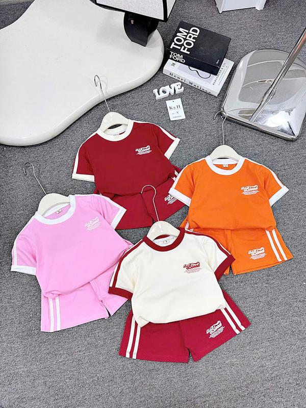 (COMBO 3-4 BỘ) Quần Áo Mùa Hè Mẫu Phối Viền Thể Thao dành cho bé gái sz 9-42 kg. chất liệu cotton tixi mền mịn co giãn