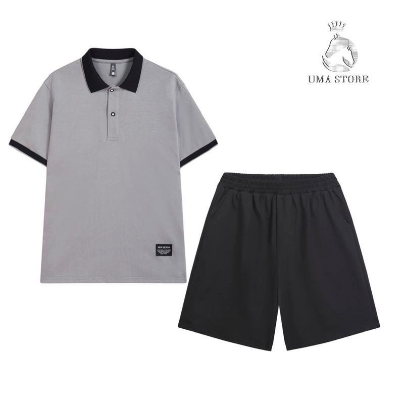 Bộ thun nam cotton basic có cổ kẻ phối viền mềm mịn thanh lịch new 2024 ( POLOUMAOR ) Menswear Áo Jean Shirt Đen Quần 【 top h30 màu xám nhạt thường xxl đồng hồ màu đen bodonam set nam dep Dệt