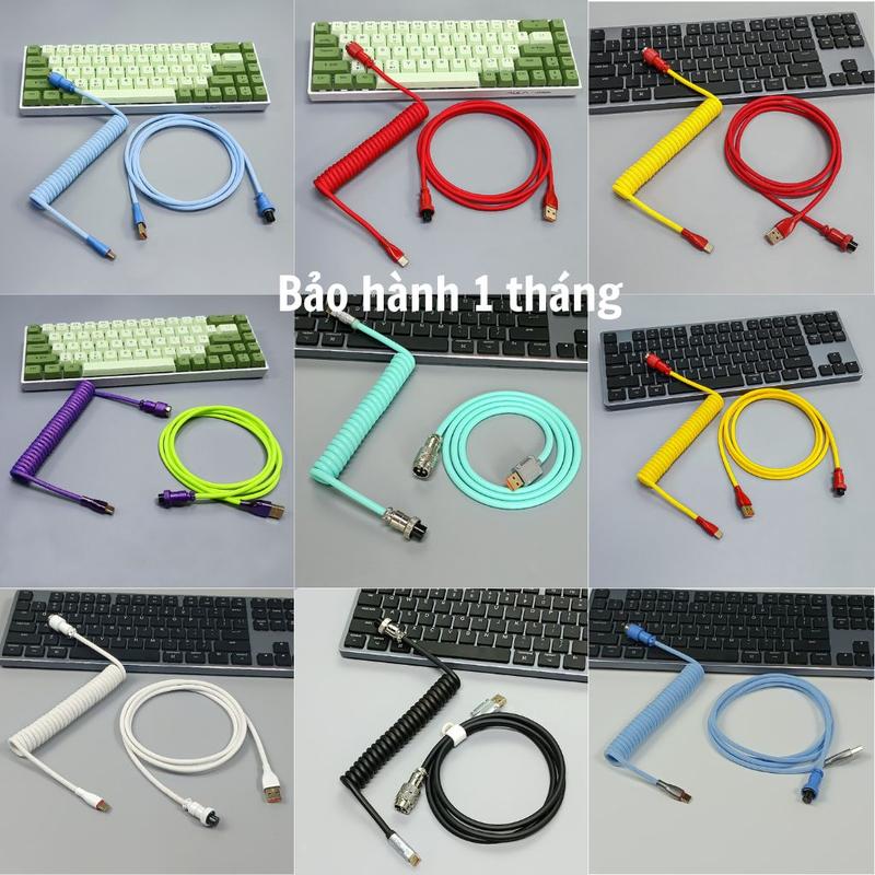 Dây cáp bàn phím cơ Type-C dài 1.8m, lò xo xoắn dây dù  cao cấp, trục nối kim loại