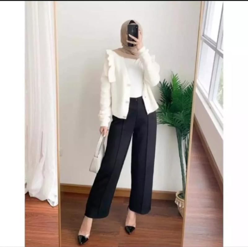 Kulot Resleting kulot highwaist scuba Premium adem celana wanita Panjang Celana Kerja Wanita Terbaru Fit Karet Fit Karet Melar Basic 4