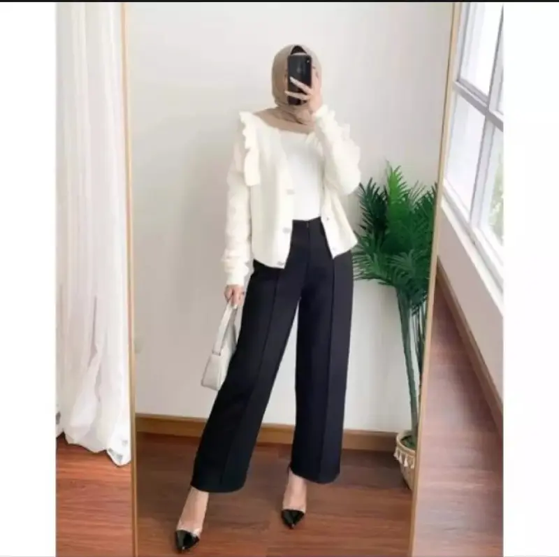 Kulot Resleting kulot highwaist scuba Premium adem celana wanita Panjang Celana Kerja Wanita Terbaru Fit Karet Fit Karet Melar Basic 4