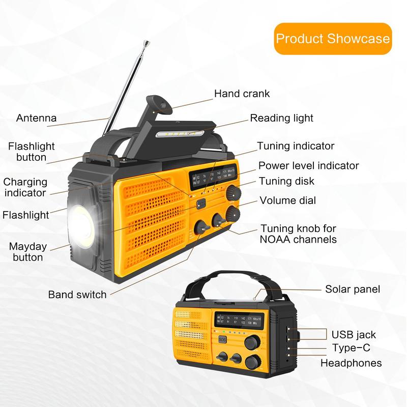 Solar Powered Hand Crank Radio, AM/FM Radio with SOS Emergency Alert, Multifunctional Radio with Compass & Flashlight for Camping, Hiking, Outdoor Adventure 2